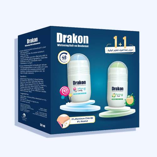 دراكون لولي بوب مزيل رائحه لتفتيح البشرة رول اون 50 مل + دراكون باشون بيك مزيل لرائحة لتفتيح البشرة رول اون 50 مل - Nabda Egypt
