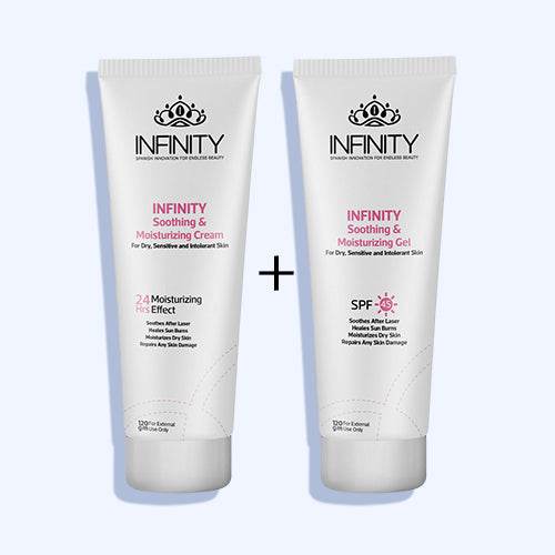 إنفينيتي بوست ليزر جل مهدئ ومرطب بمعامل حماية من الشمس +45 120 مل + إنفينيتي بوست ليزر كريم مرطب وملطف تاثير يدوم 24 ساعه 120 مل - Nabda Egypt