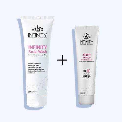 إنفينيتي بوست ليزر غسول للوجة 200 مل+ إنفينيتي بوست ليزر جل مهدئ ومرطب بمعامل حماية من الشمس +45 120 مل - Nabda Egypt