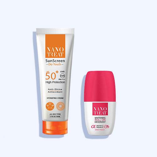 نانوتريت جيل كريم صن سكرين دراي تاتش حمايه ممن الشمس +50 50 مل + نانوتريت مزيل رائحه بالخوخ رول اون 50 مل - Nabda Egypt