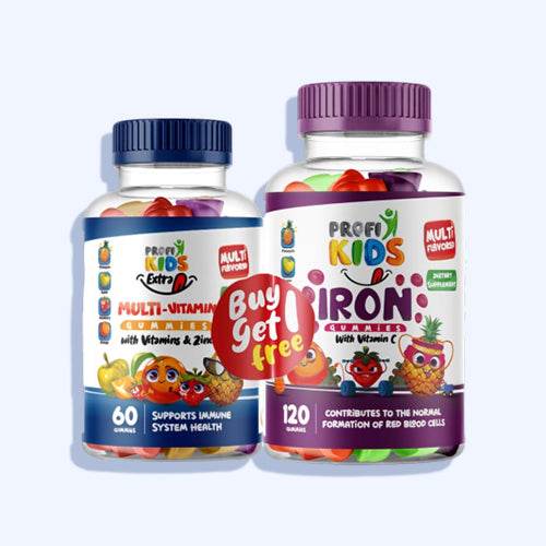 بروفي كيدز فيتامين حديد حلوى جيلاتينة 120 قطعة +بروفي كيدز اكسترا فيتامينات متعددة حلوى جيلاتينة 60 قطعة - Nabda Egypt