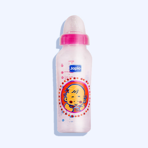 Japlo Bottle Rpund Baby Feeding Bottle Provided With Anti-Colic Nipple & Lukewarm Water Mixer Size 240 Ml (Card) Pink Color