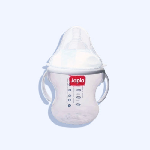 Japlo Nana Feeding Bottle. For Natural Feeding Like The Sensation Of Breastfeeding. With An Anti-Colic Nipple And A Colored Digital Scale For Mixing Lukewarm Water.With Seprated Handes. Size 260 Ml White Color