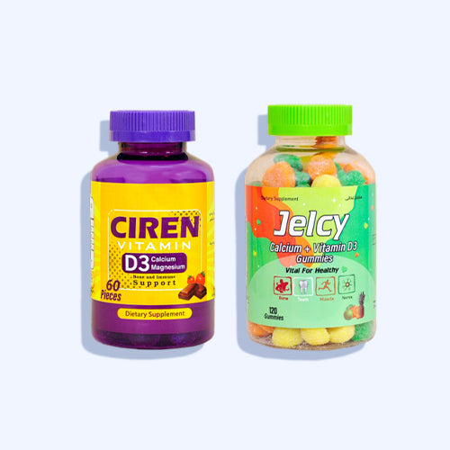 Jelcy Calcium Gummies 120 Pieces + Ciren Vitamin D3. Cacium And Magnesium Gummies Strawberry Flavor 60 Piece
