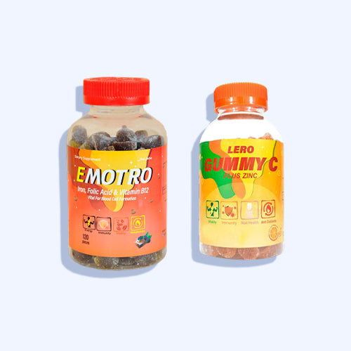 Emotro Iron Gummies Rasberry Flavor 120 Piece + Lero Gummy C Plus Zinc 45 +15 Gummies